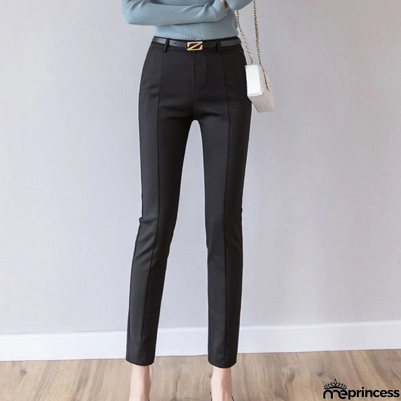 Women's Cotton High Waist Button Fly Closure Solid Formal Pants