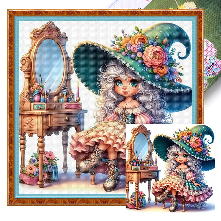 Huacan - Witch- 18CT - 2 Strands Threads Printed Cross Stitch - 40*40cm(Canvas)
