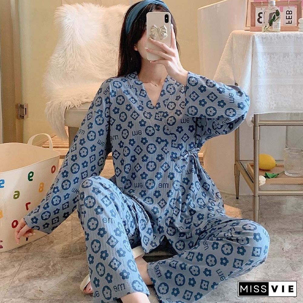 Small Flower Letter Cotton Pajamas Set
