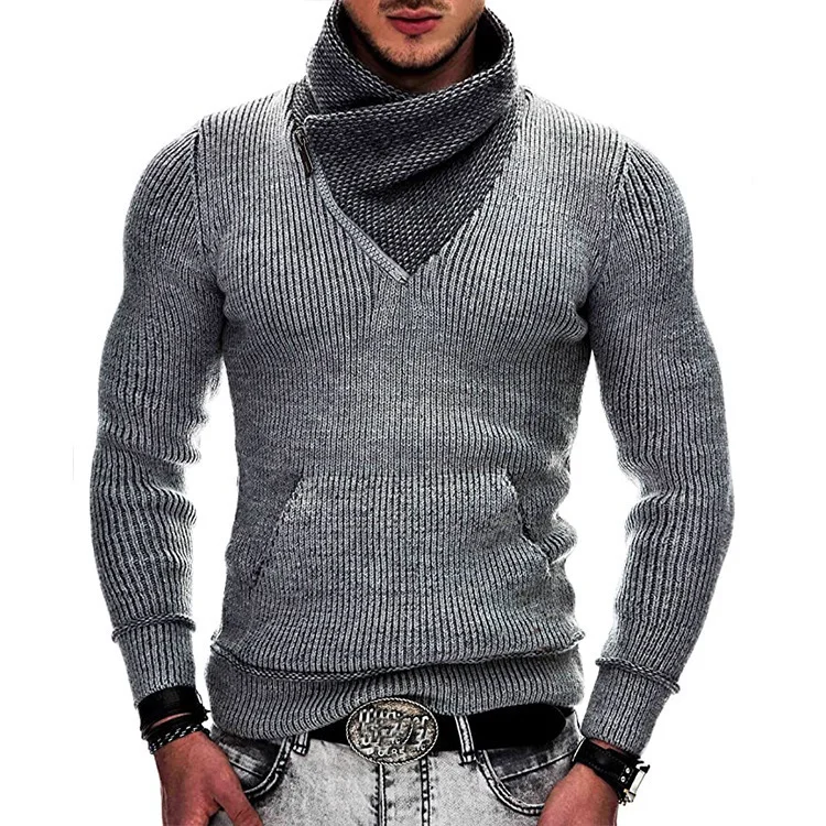 Wongn Wongn And Winter Men's Fashion Sweater Long Sleeve Turtleneck Pocket Knit Men Sweater Men's Clothing