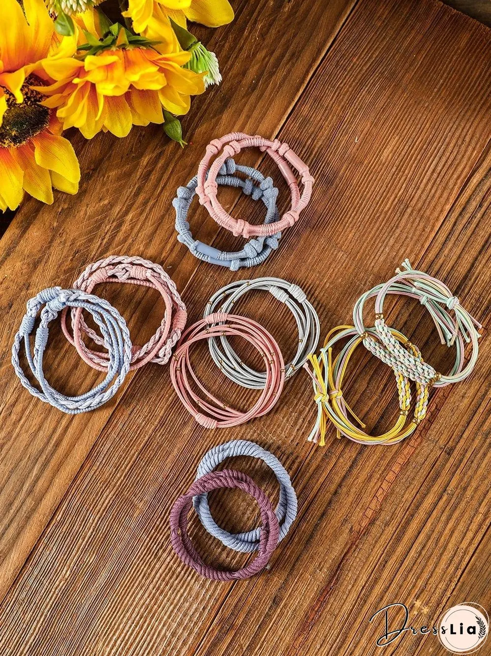 Boho Knotted Hair Ties Set in Pink Multi-color, 20 Pieces