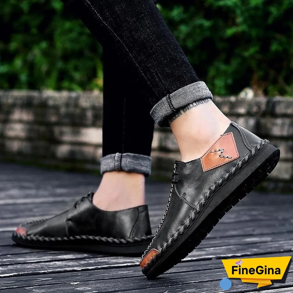 Men Casual Cow Leather Light Comfortable Split Leather Flats Shoes