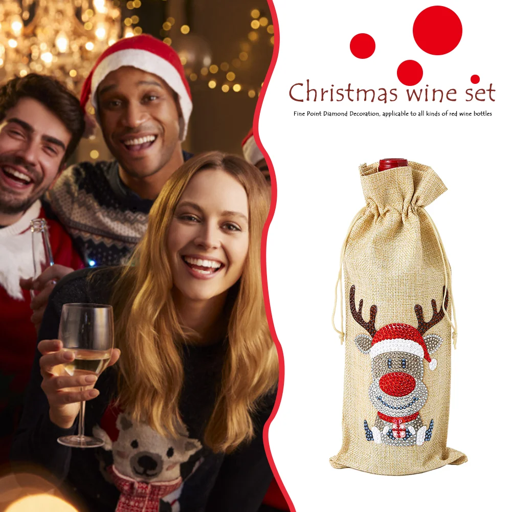 DIY Diamond Painting Xmas Wine Bottle Bag - Elk