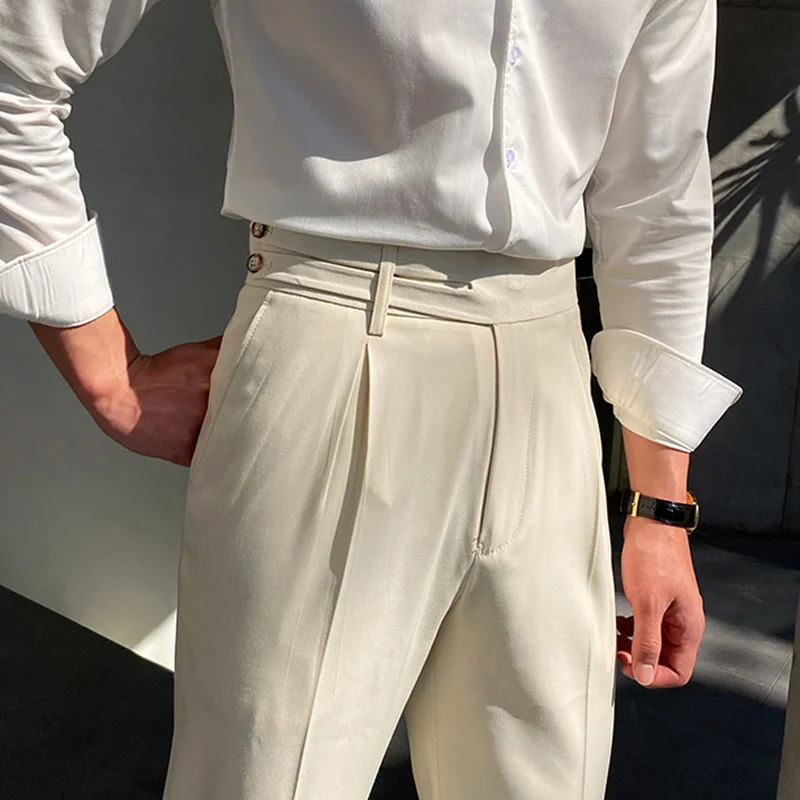 Fashion Comfortable Pocket Belt Gentleman Pants