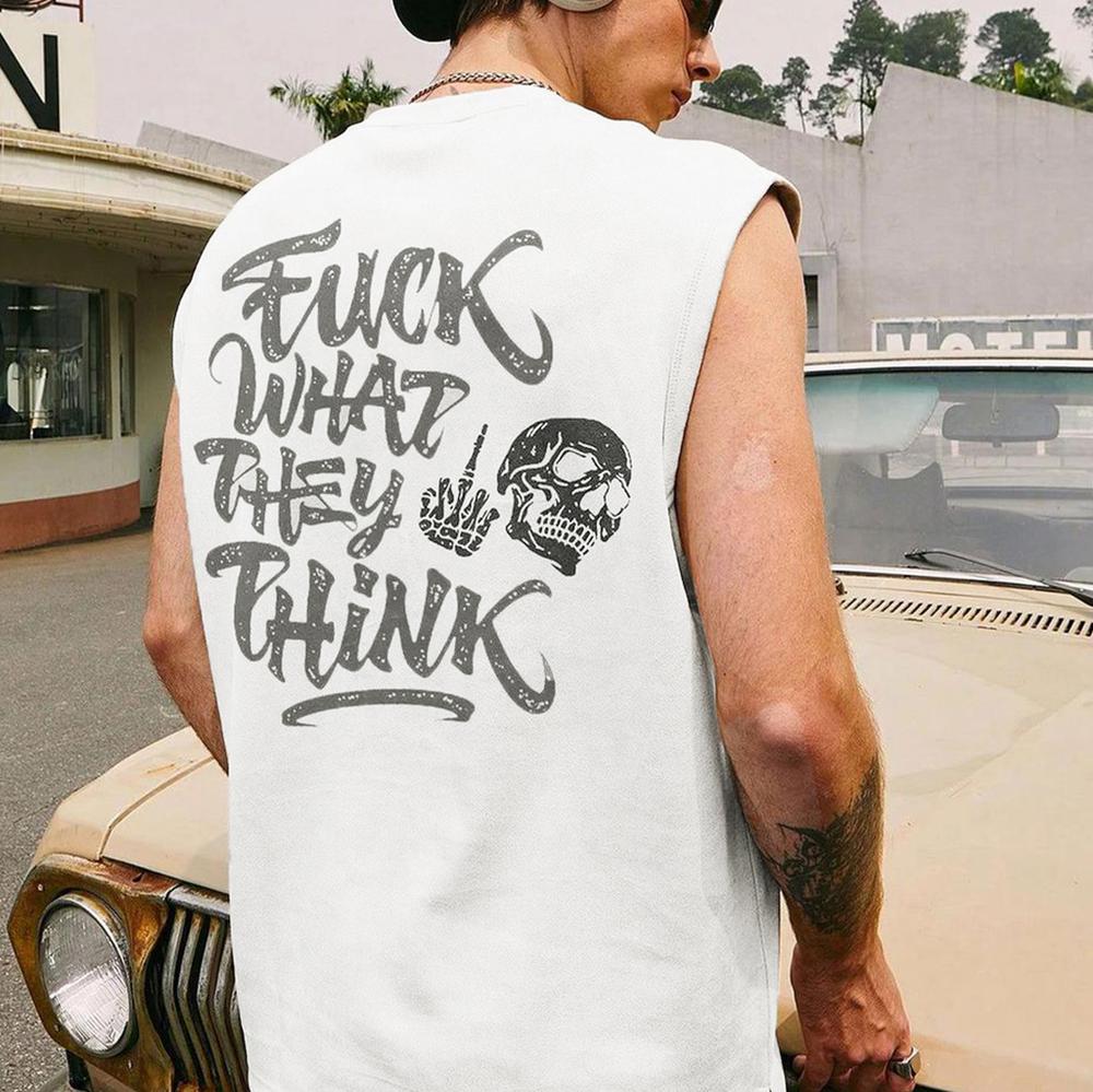 FUCK WHAT THEY THINK Skull White Print Vest
