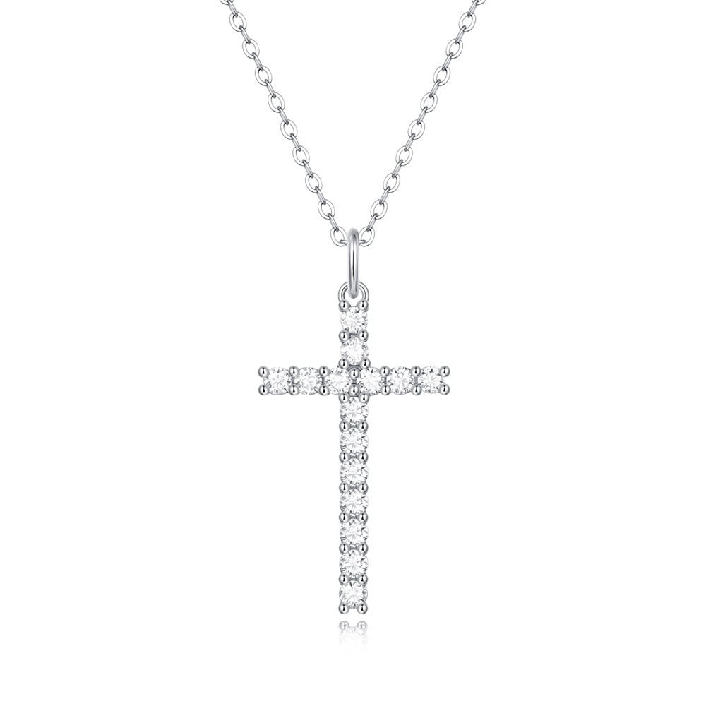 Gemstone Cross Halo Pendant Necklace shopify LILYELF