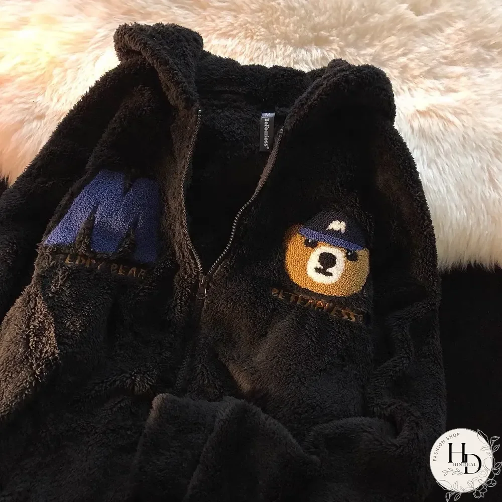 Unisex Cute Bear Plush Hooded Jacket