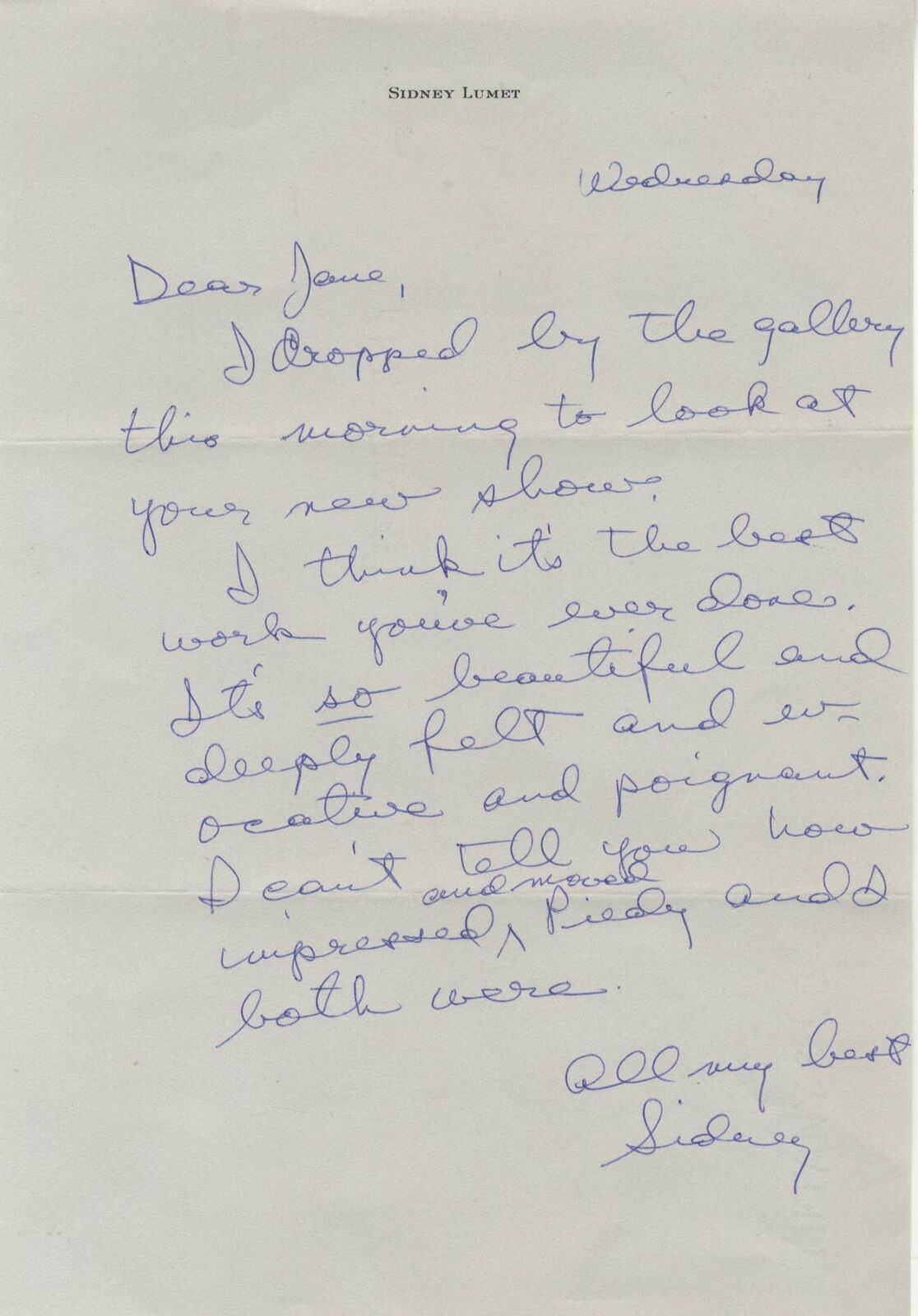 SCREENWRITER Sidney Lumet (+) autograph letter signed