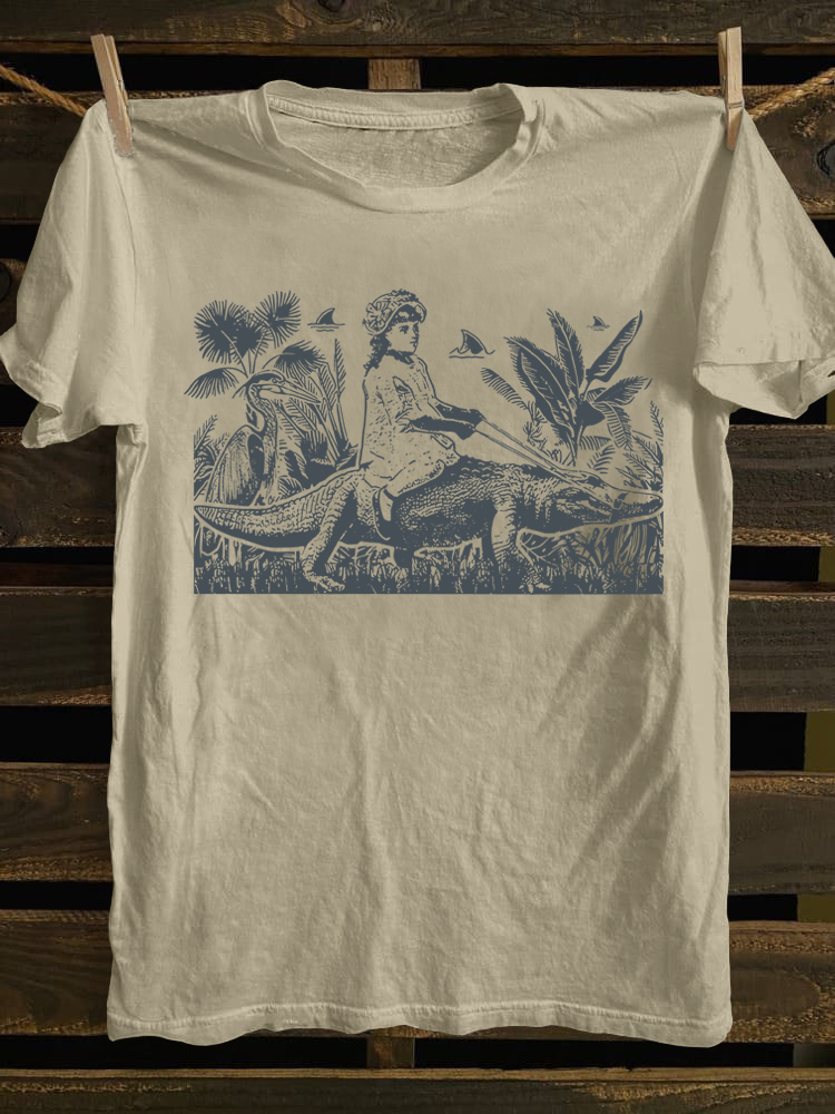 Woman riding a crocodile T-shirt
