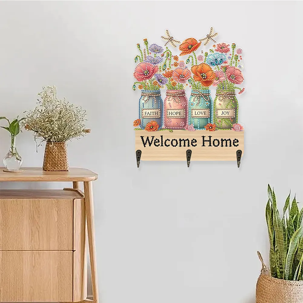 DIY Wooden Vase Diamond Art Hanging Hook Rail Diamond Painting Art Craft Wall Hooks