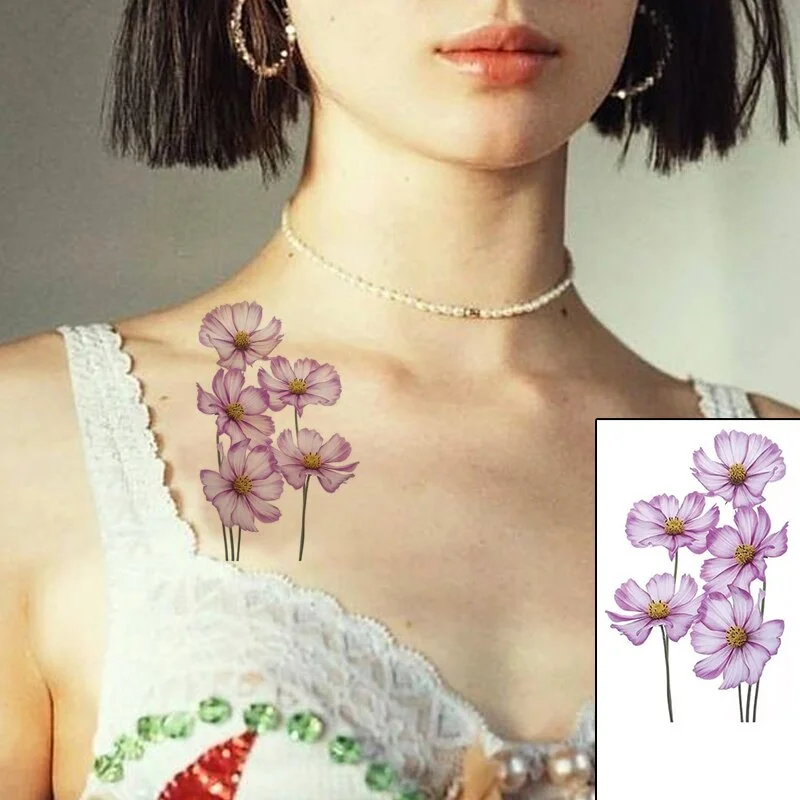 Beautiful Rose Flowers Body Art Neck Abdomen Waterproof Fake Tattoo Sexy for Woman Men Flash Temporary Small Size Tattoo Sticker