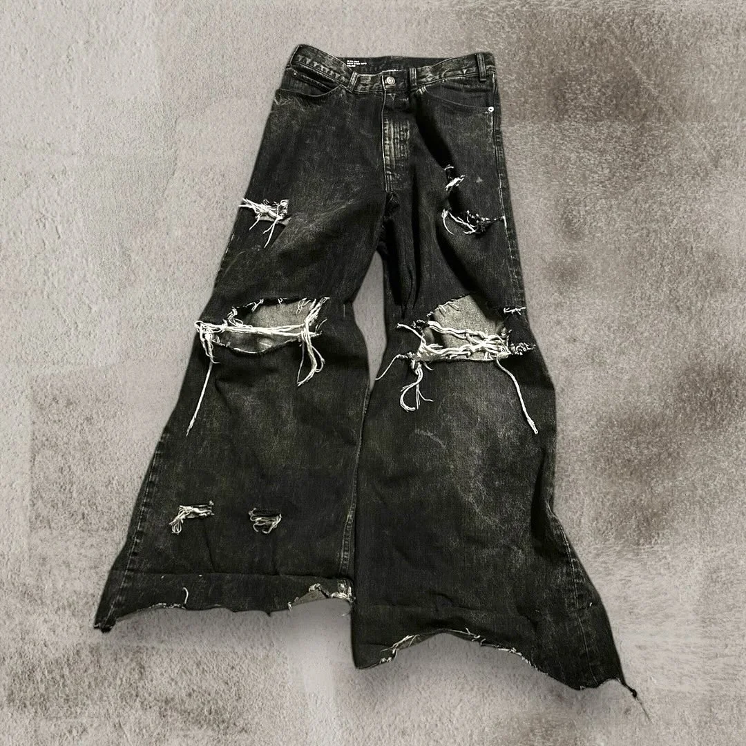 Aonga 2024 New Black Ripped Baggy Jeans Goth Retro Y2k Denim Pants Men and Women Casual Hip Hop Straight Wide Leg Trousers Streetwear aonga