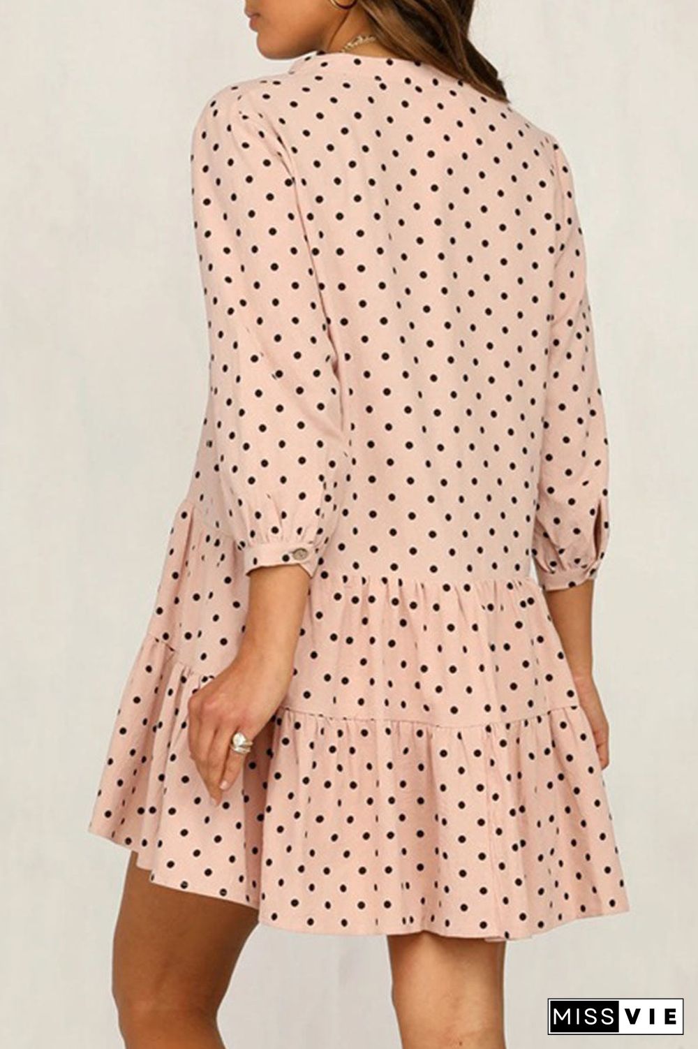 Fashion Street Dot Split Joint Mandarin Collar Printed Dresses