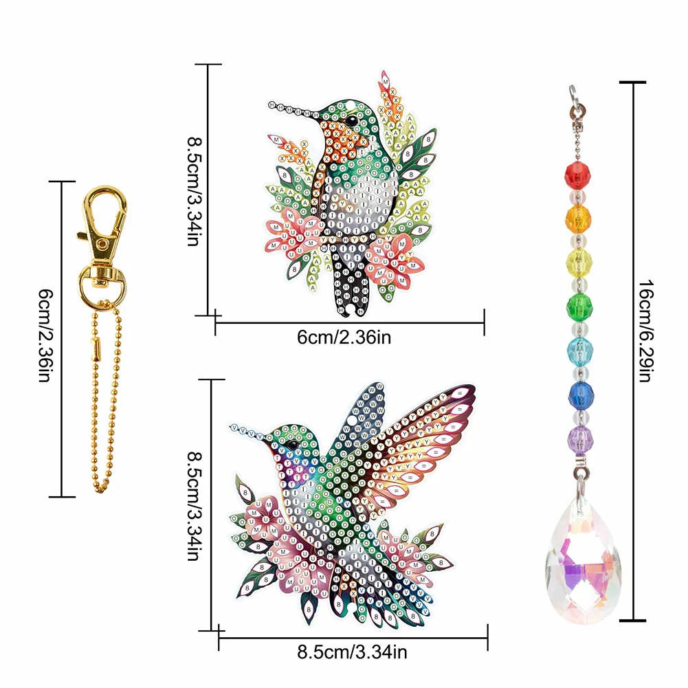 2Pcs DIY Diamond Painting Sun Catcher Crystal Painting Ornaments (Hummingbird)