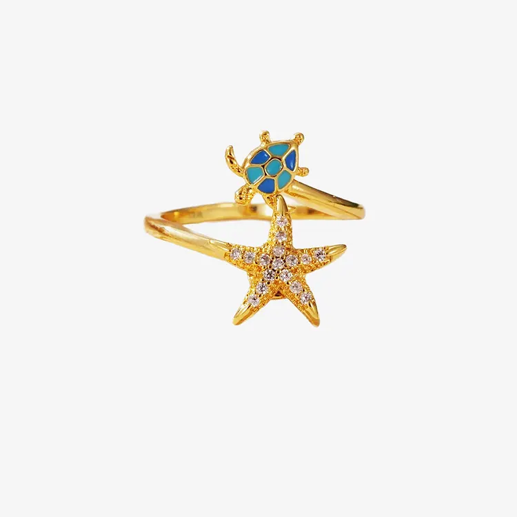 Sea Seeker Sea Fish & Turtle Open Ring