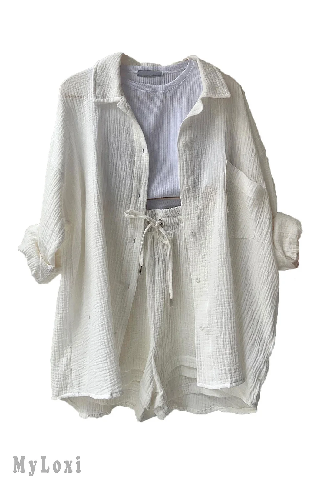 Long sleeve shirt short set