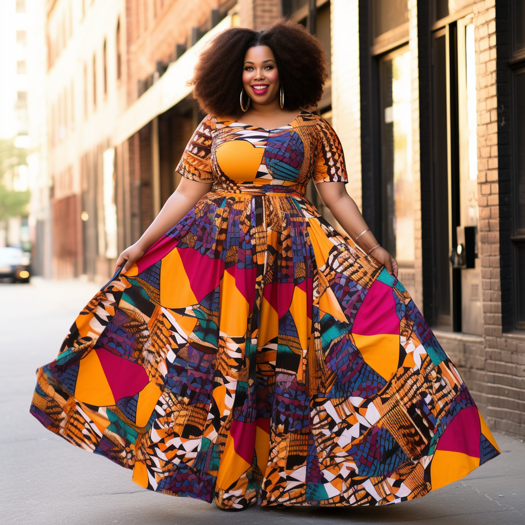 Design Plus Size Multicolor Ankara Round Neck Short Sleeve Knitted Maxi Dresses [Pre-Order]