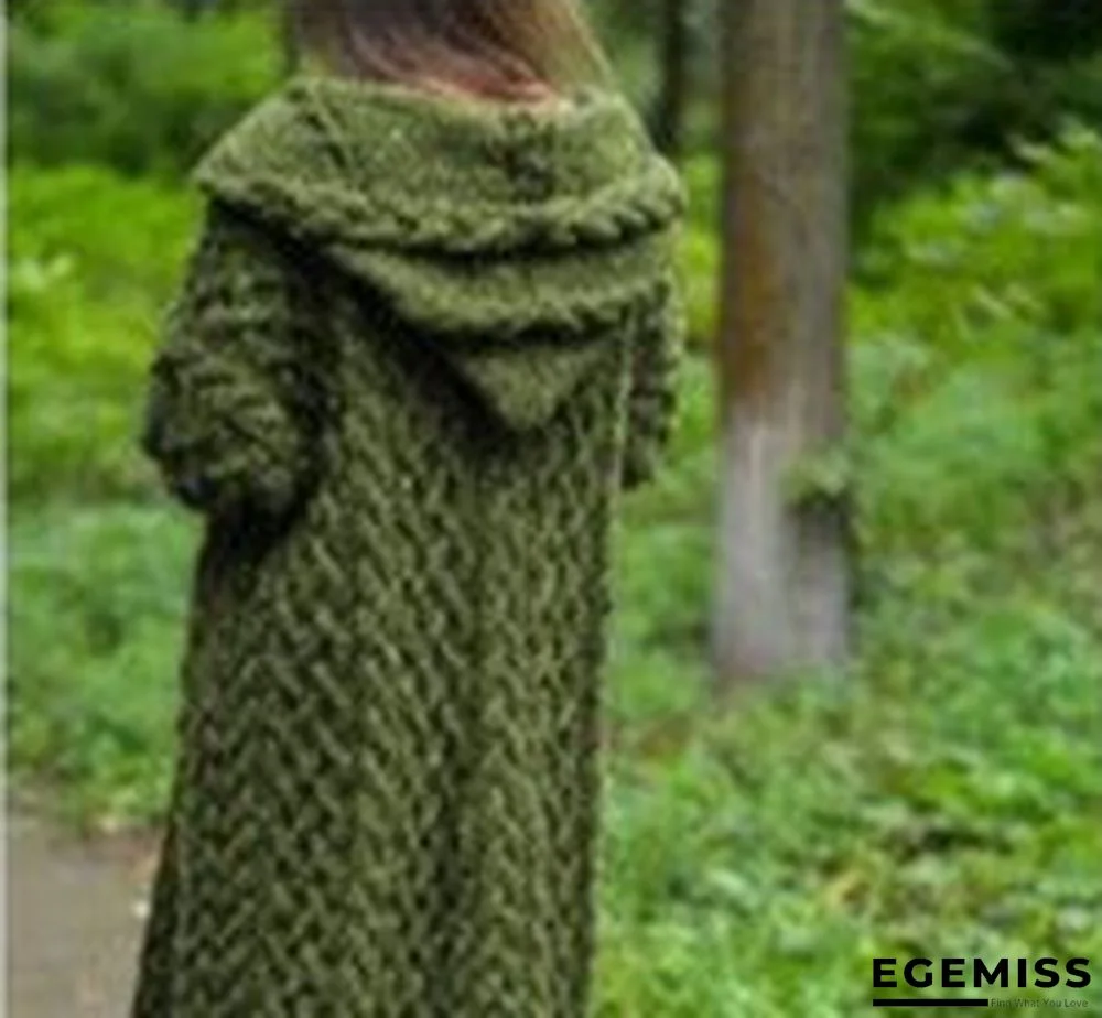 Cardigan Braid Lazy Wind Hooded Long Cardigan Sweater | EGEMISS