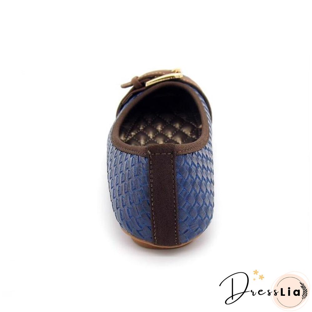 Women's Loafers Flats Buckle Knitted Flat Heel Soft Bottom Boat Shoes