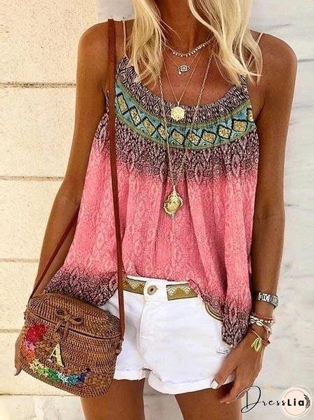 Summer Bohemian Casual Positioning Printed Camisole