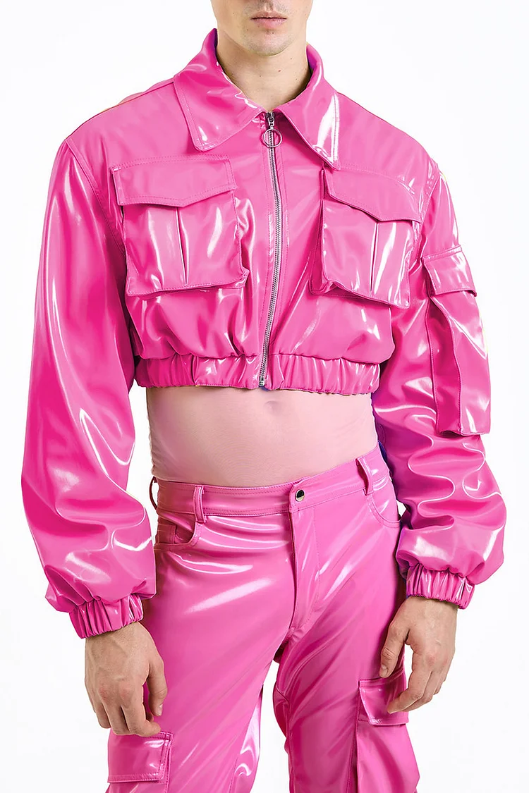 Unisex PU Leather Crop Jacket Pants Two Piece Set [Pre-Order]