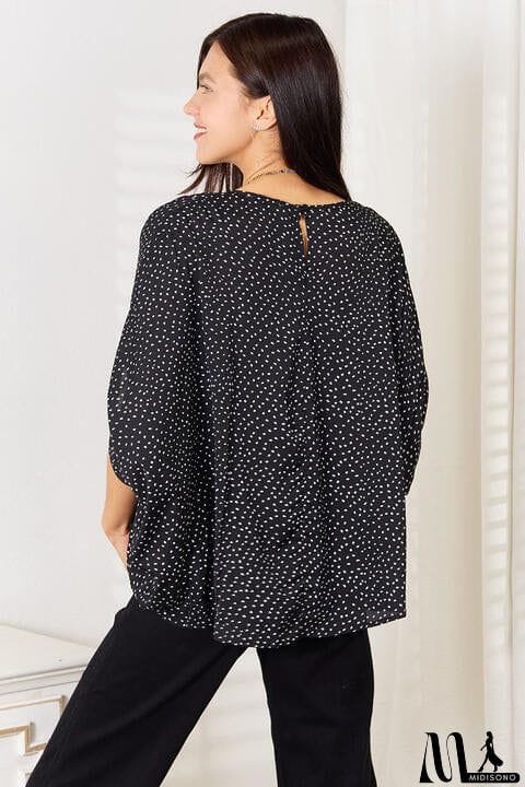 MidiSono - Double Take Printed Dolman Sleeve Round Neck Blouse