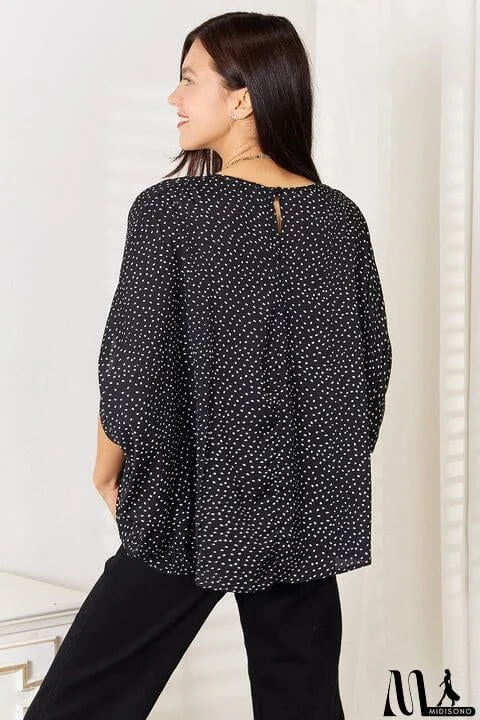 MidiSono - Double Take Printed Dolman Sleeve Round Neck Blouse