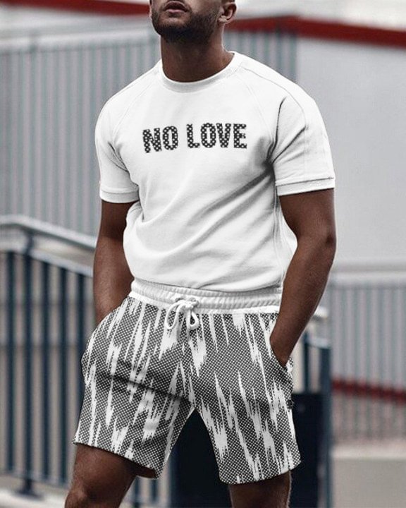 Men's Casual Letter Print Short Sleeve Two Piece