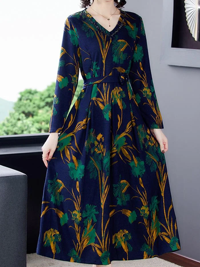Fashion Long-sleeved Plus Velvet Padded Dress