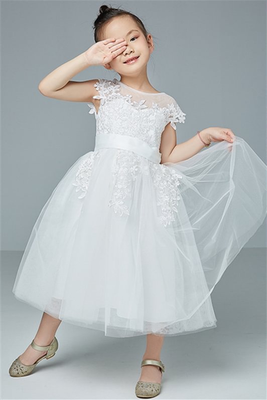 Luluslly Lace Appliques Tulle Flower Girl Dress Cap Sleeves Online