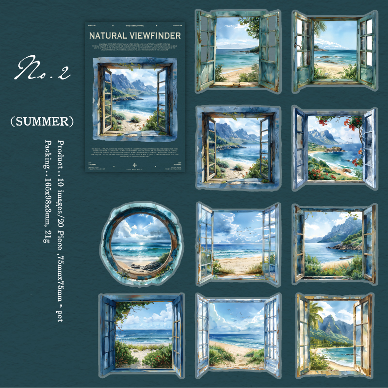 PET Sticker - Natural Viewfinder Series Vintage Window Plant Landscape 