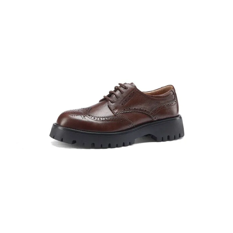 Luxury Designer Women Tractor Lace Up Derby Shoes Black Leather Chunky Brogues Retro Platform Oxford Shoes for Women 2022 New