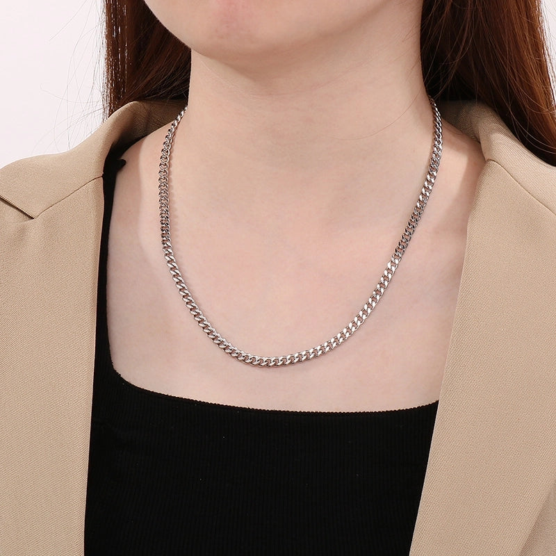 Fashion Simple Bracelet Stainless Steel Six-Sided Grinding Chain Choker Necklace