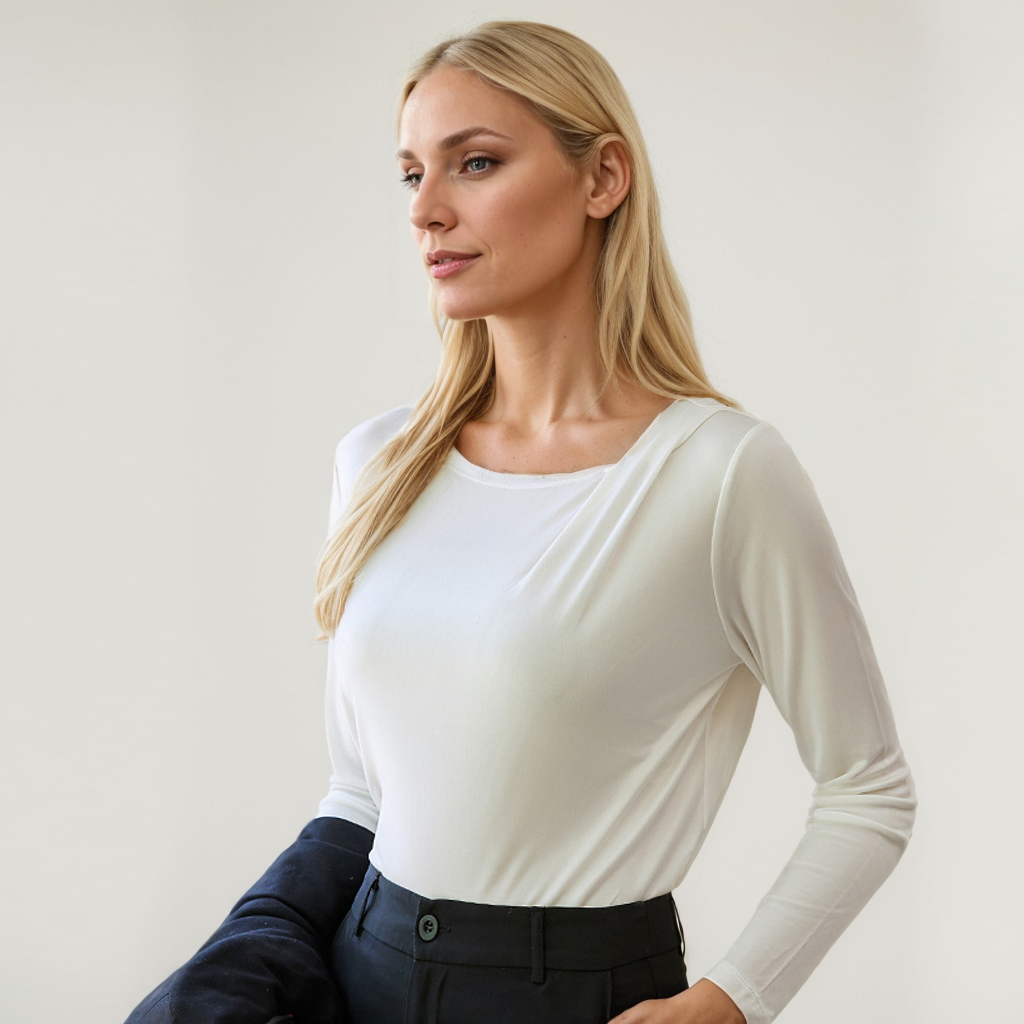Shirred Collar Women's Silk T-shirt REAL SILK LIFE