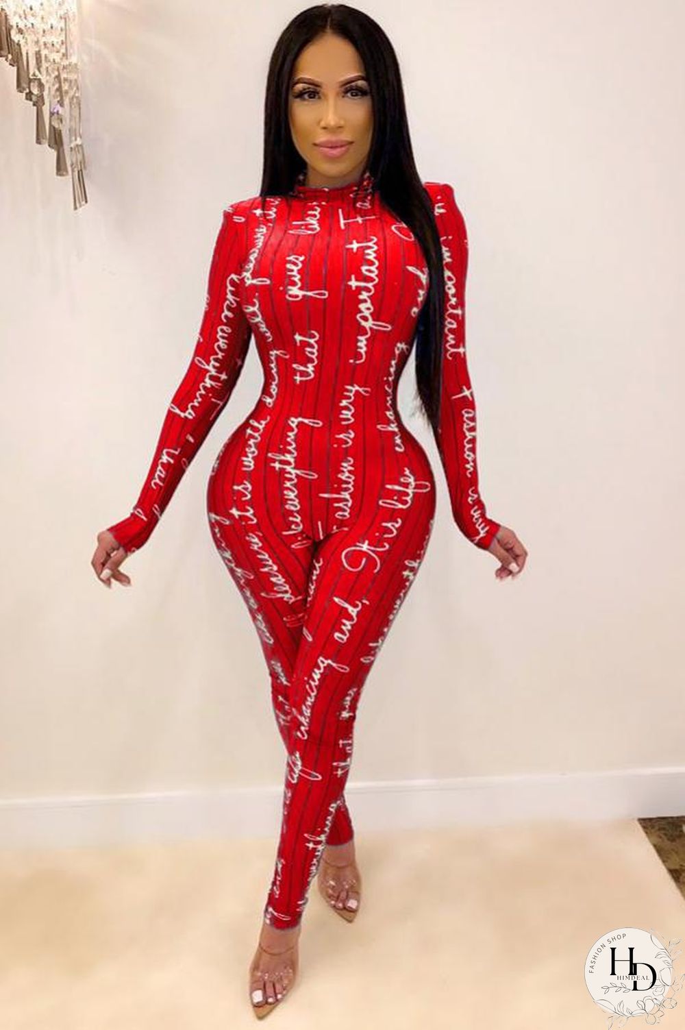 Red Fashion letter Print Polyester Long Sleeve O Neck