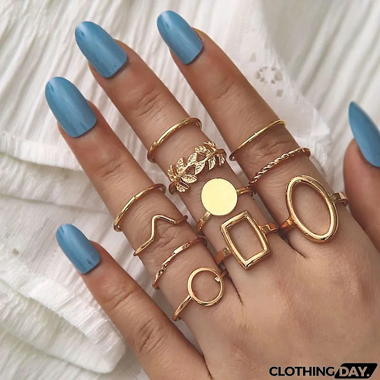 Women Fashion Simple Leaves Hollow Geometric Midi Rings