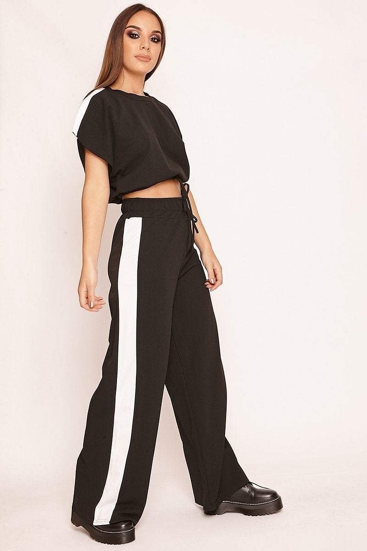 Black Side Stripe Joggers & Top Co-ord Set Katch Me