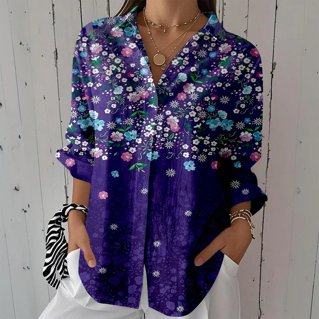 Style & Comfort for Mature Women Women Purple, Color DZCL0457 3/4 Sleeve Shirt Collar Printed Button Tops