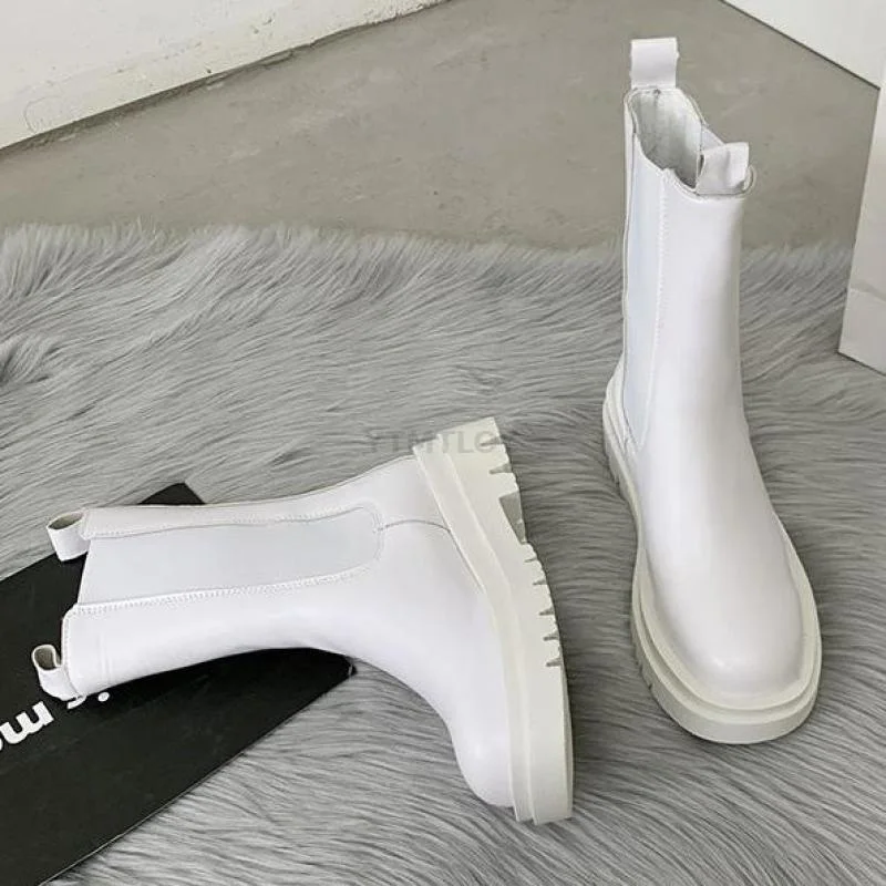 2021 Fashion Boots Women's Winter New Platform Chelsea Mid Calf Square Toe Ytmtloy Stretch Fabric Botas De Mujer Gothic Shoes