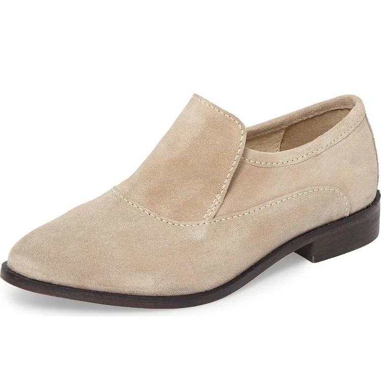 Vegan Suede Khaki Round Toe Loafers for Women |FSJ Shoes