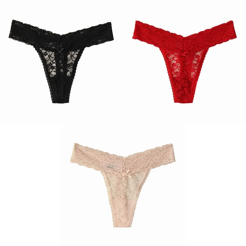 BANNIROU New Woman Underwear Sexy Lace Underwear Woman Hot Sale Low Waist Soft Female Panties New Plus Size Thongs Lace 3 Pieces