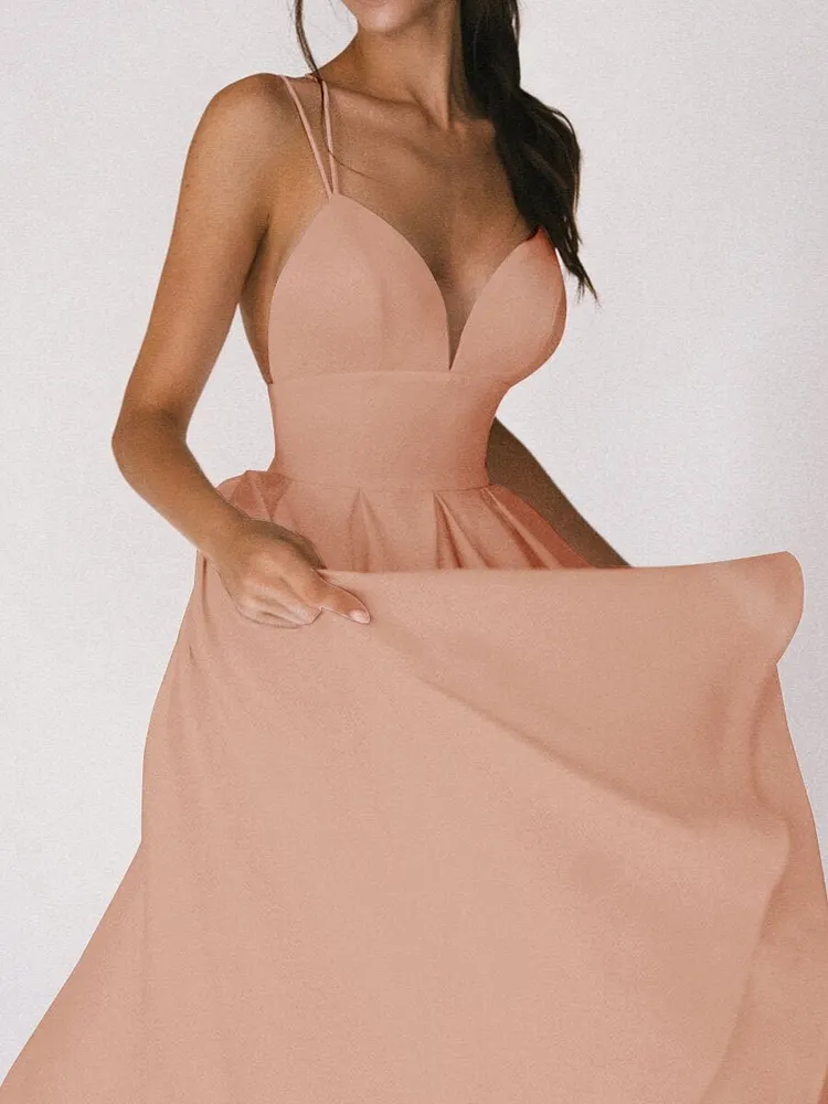elegant strappy v neck dress Elegant Boho Strappy V-Neck A-Line Wedding Dress with Delicate Appliques main image 1
