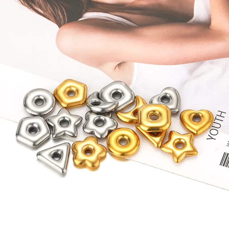 10 PCS/Package 16.5*16.5mm 18*17mm 19 * 18mm Hole 4~4.9mm 304 Stainless Steel Triangle Moon Flower Beads