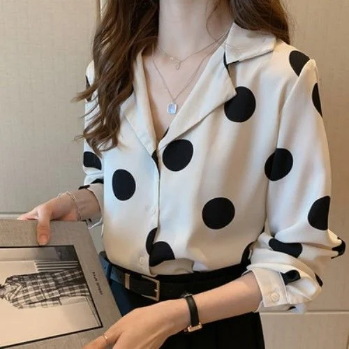 Blouses Women Polka Dot V-neck Chiffon Designed Ins Plus Size 4XL Simple All-match Elegant Streetwear Office Ladies Chic Shirts