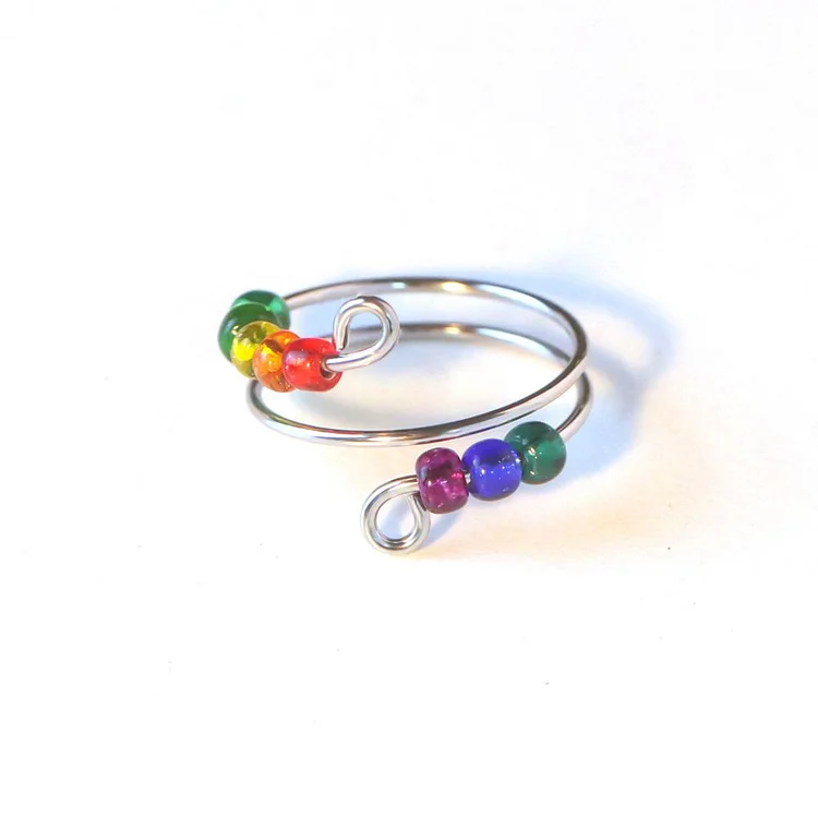 For Daughter - S925 Your Anxiety is Lying to You Rainbow Beads Ring
