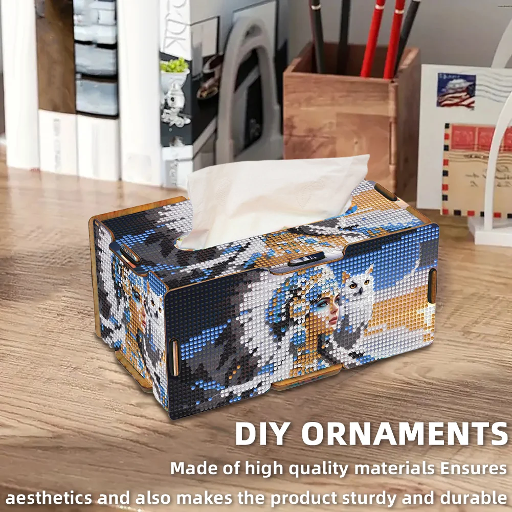 Owl Indian Diamond Painting Tissue Box Wooden Diamond Art Tissue Storage Box