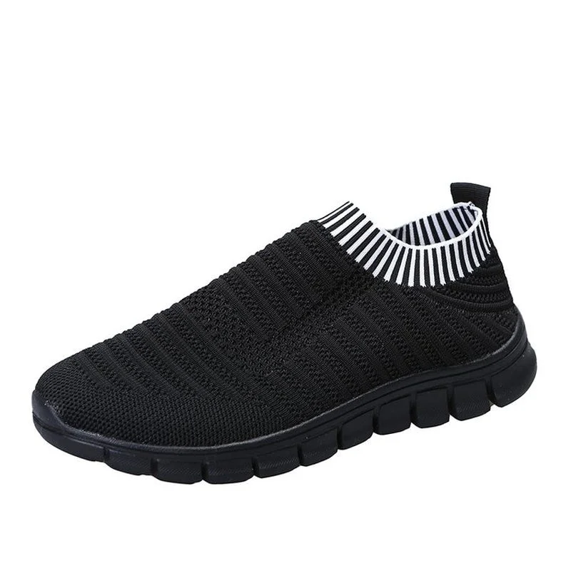 Yellow Stripe Knitted Socks Sneakers Women Spring Summer Slip On Flat Shoes Woman Plus Size Breathable Mesh Running Shoes