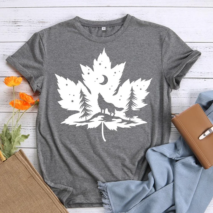 AL™  Wolf and maple leaf T-Shirt Tee - 010947-Annaletters