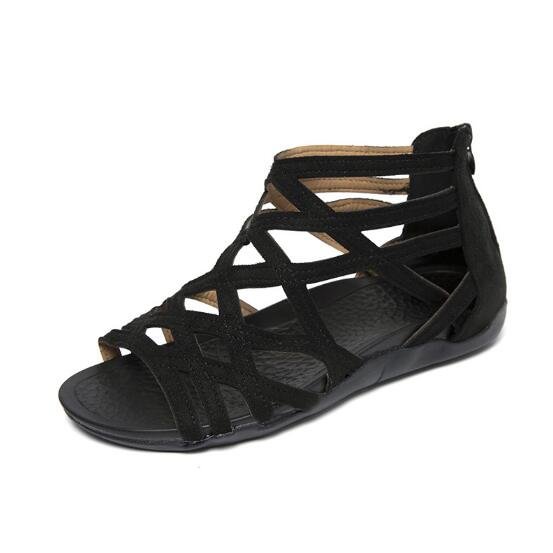 2022 Summer Shoe Of Women Round Toe Hollow Wedges Sandals Casual Closed Toe Flat Rome Sandals Plus Size 43 Leopard Sandals - Shop Trendy Women's Fashion | TeeYours