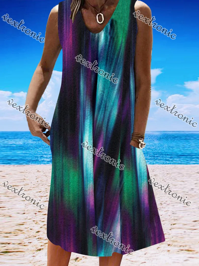 Women's Colorful V-Neck Sleeveless Gradient Midi Dress